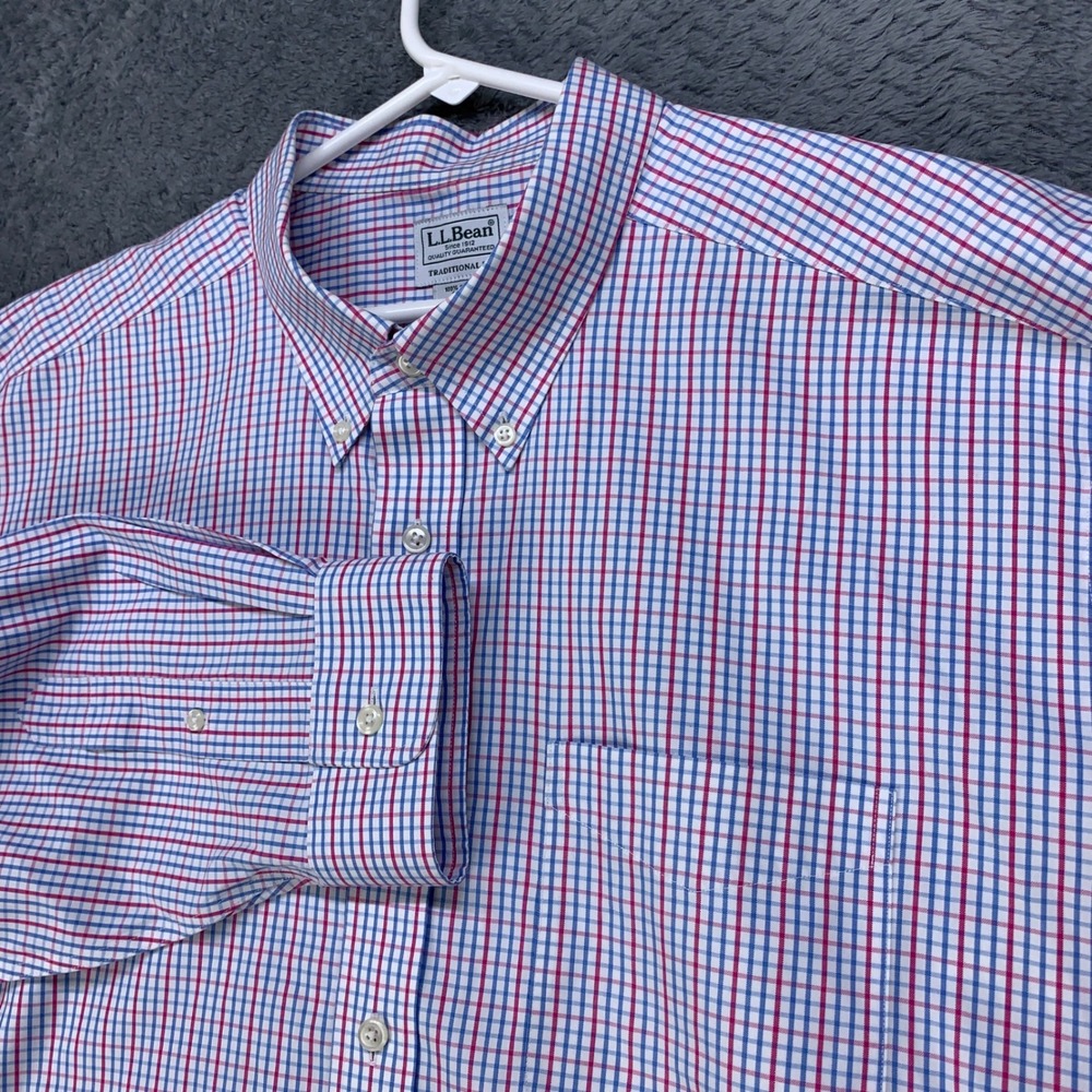 LL Bean‎ Traditional Fit Tattersall Check Shirt Mens 18-35 Red Blue 262253